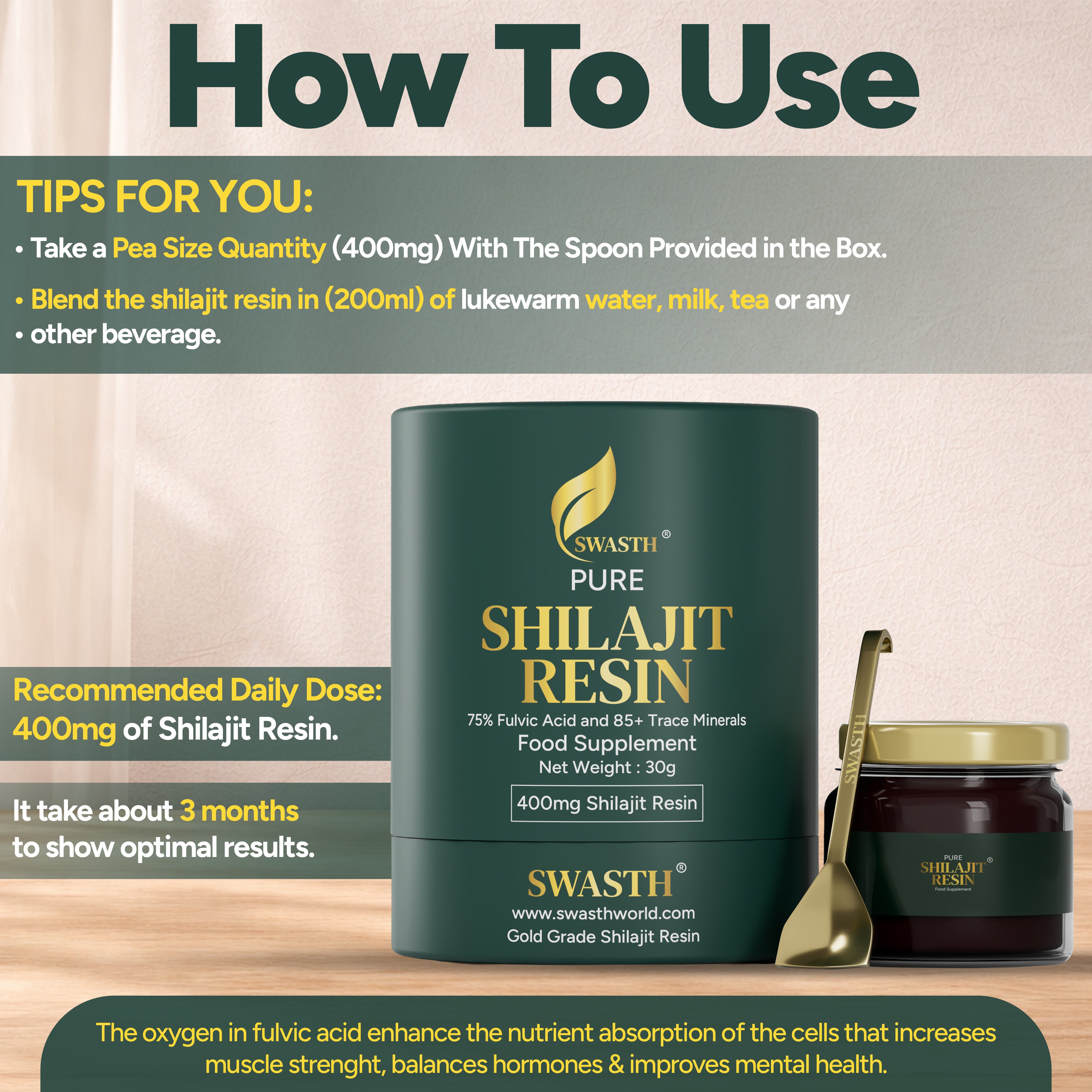 Swasth Pure Shilajit Resin – 30g | 75% Fulvic Acid, Lab Tested Himalayan Mineral Resin