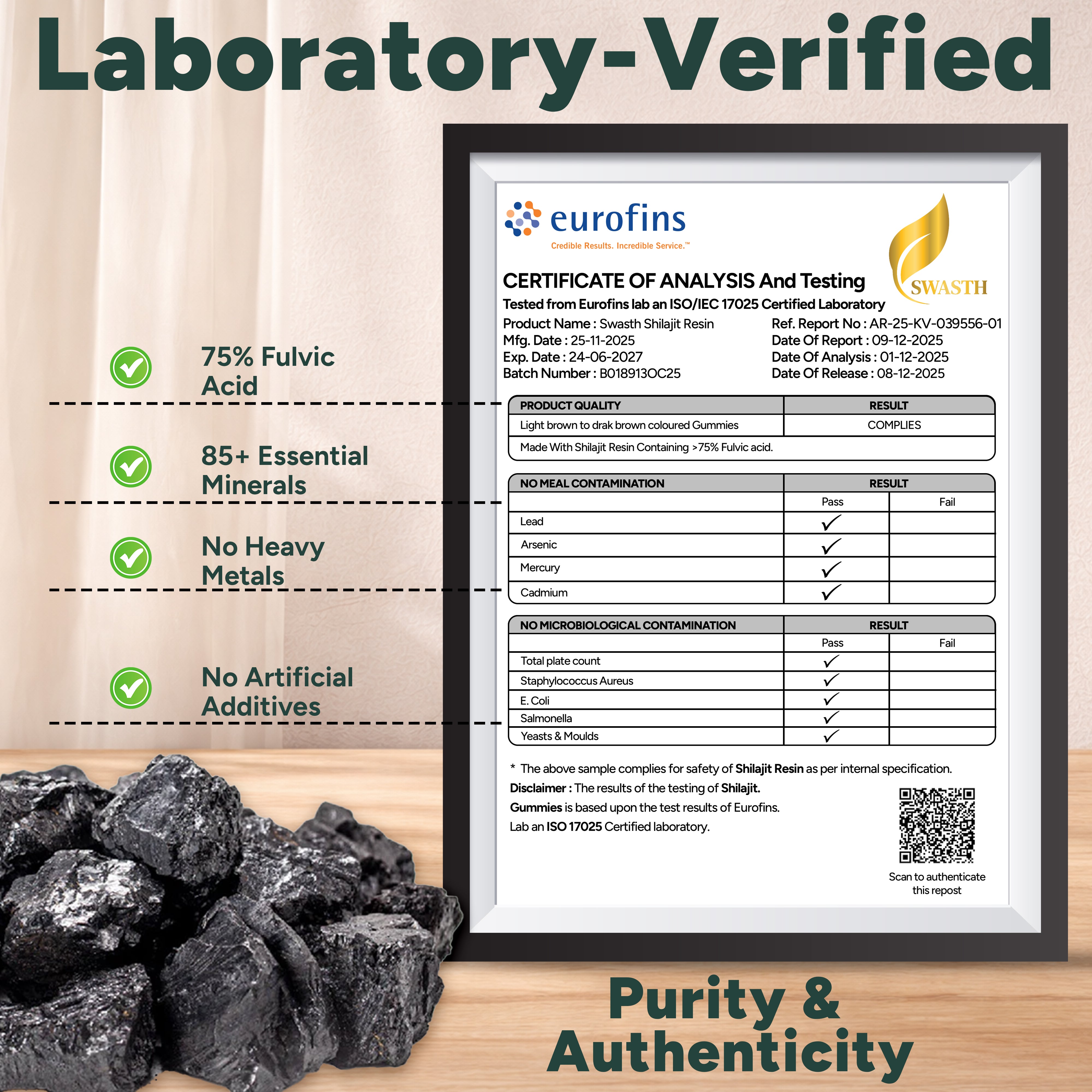 Swasth Pure Shilajit Resin – 30g | 75% Fulvic Acid, Lab Tested Himalayan Mineral Resin