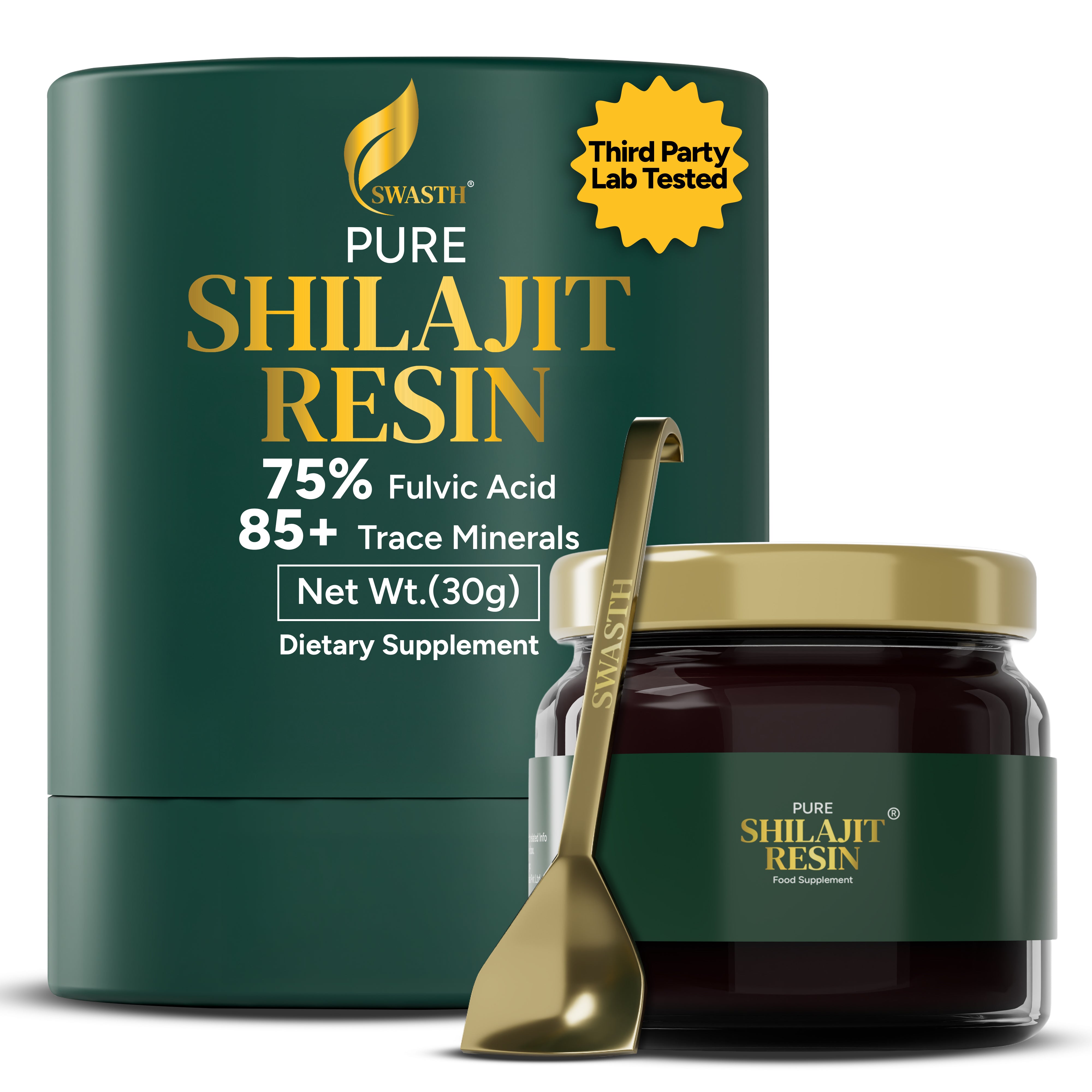 Swasth Pure Shilajit Resin – 30g | 75% Fulvic Acid, Lab Tested Himalayan Mineral Resin