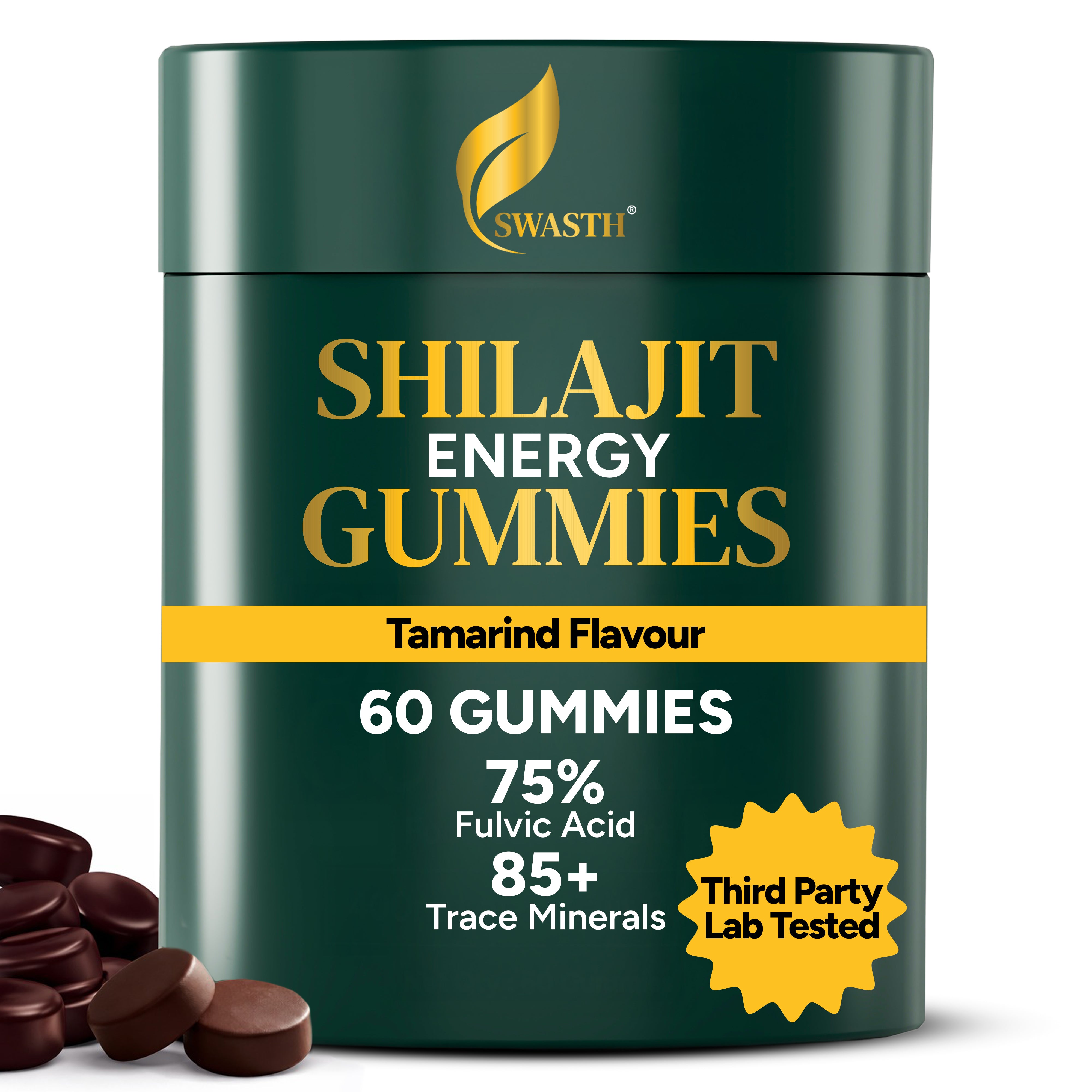 Swasth Shilajit Tamarind Gummies – 60 Vegan Gummies | Fulvic Acid & Trace Minerals