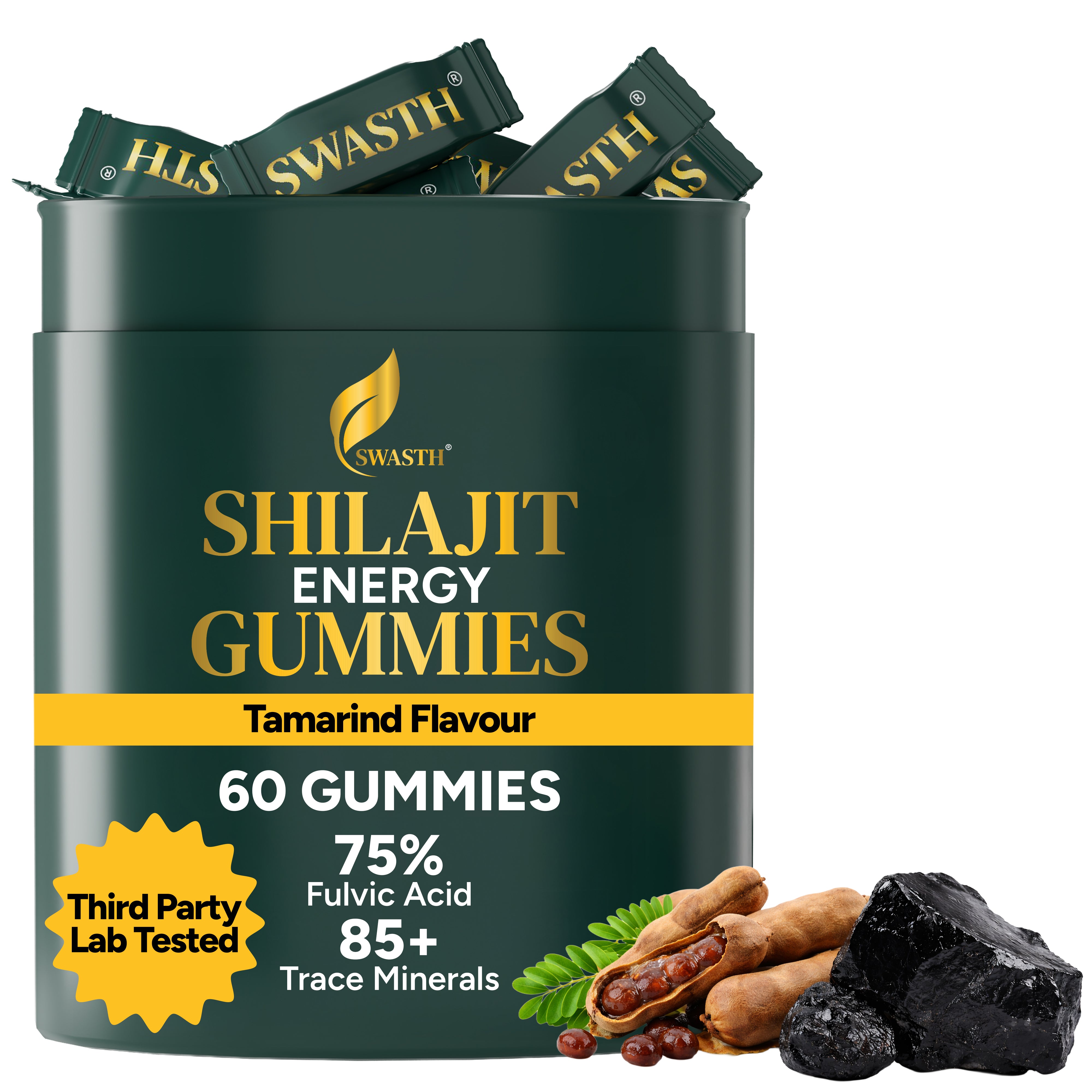 Swasth Shilajit Tamarind Gummies – 60 Vegan Gummies | Fulvic Acid & Trace Minerals